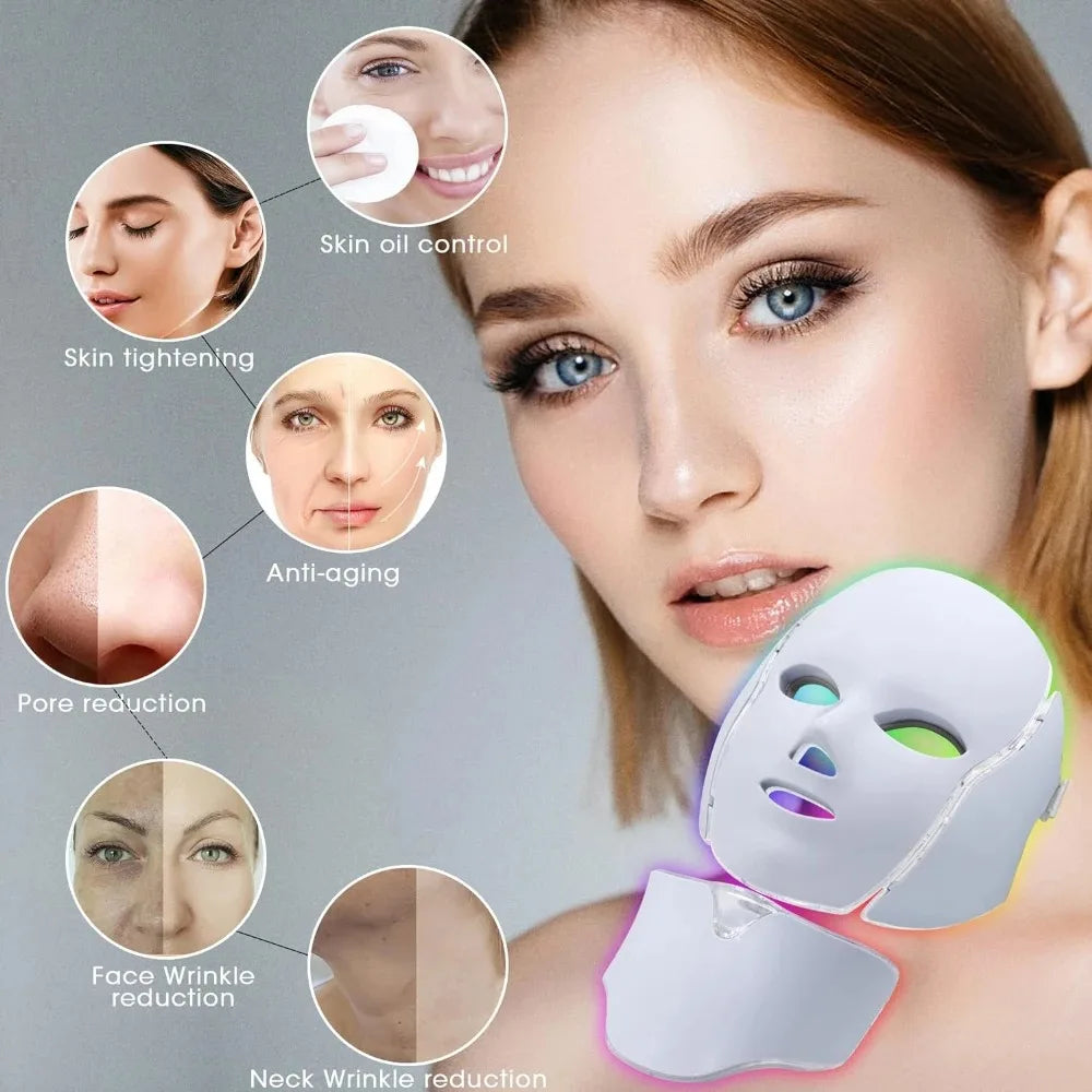 7-Color LED Facial and Neck Therapy Mask for Skin Rejuvenation