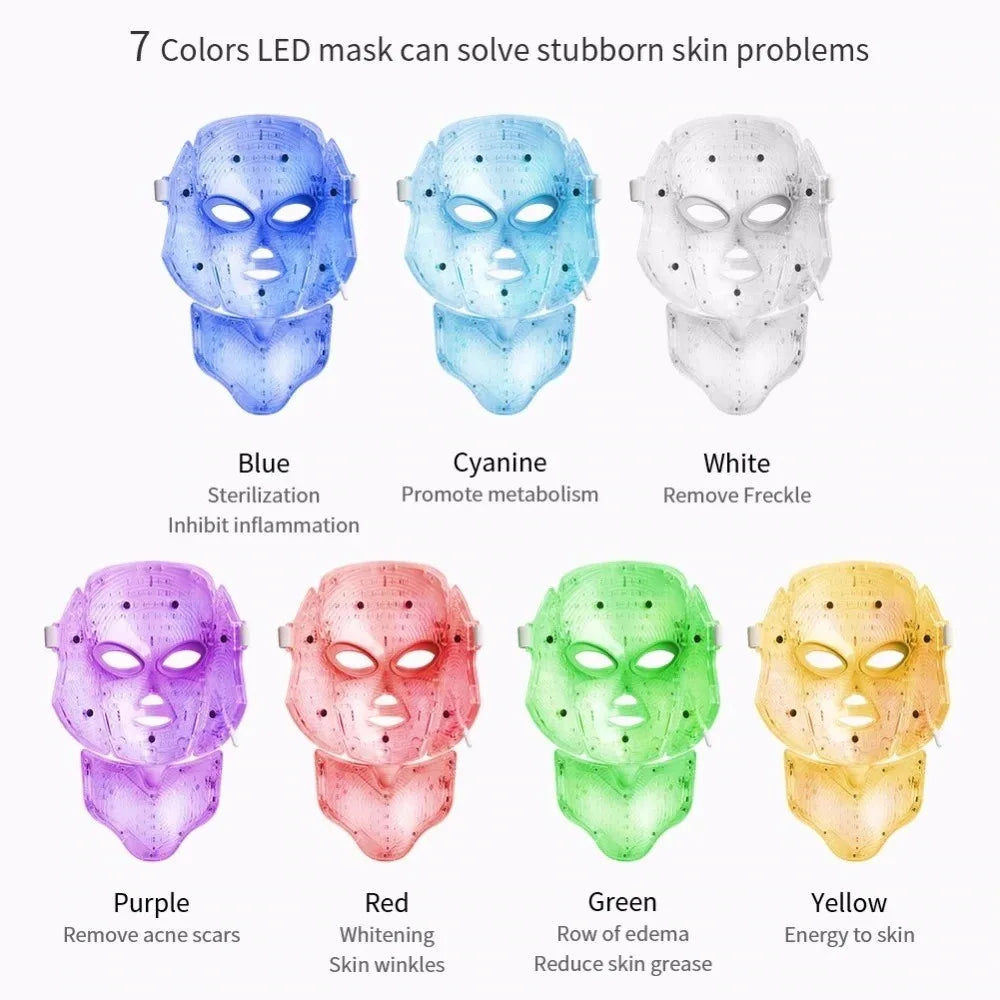 7-Color LED Facial and Neck Therapy Mask for Skin Rejuvenation