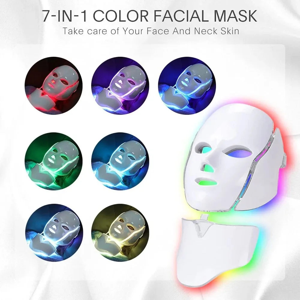 7-Color LED Facial and Neck Therapy Mask for Skin Rejuvenation