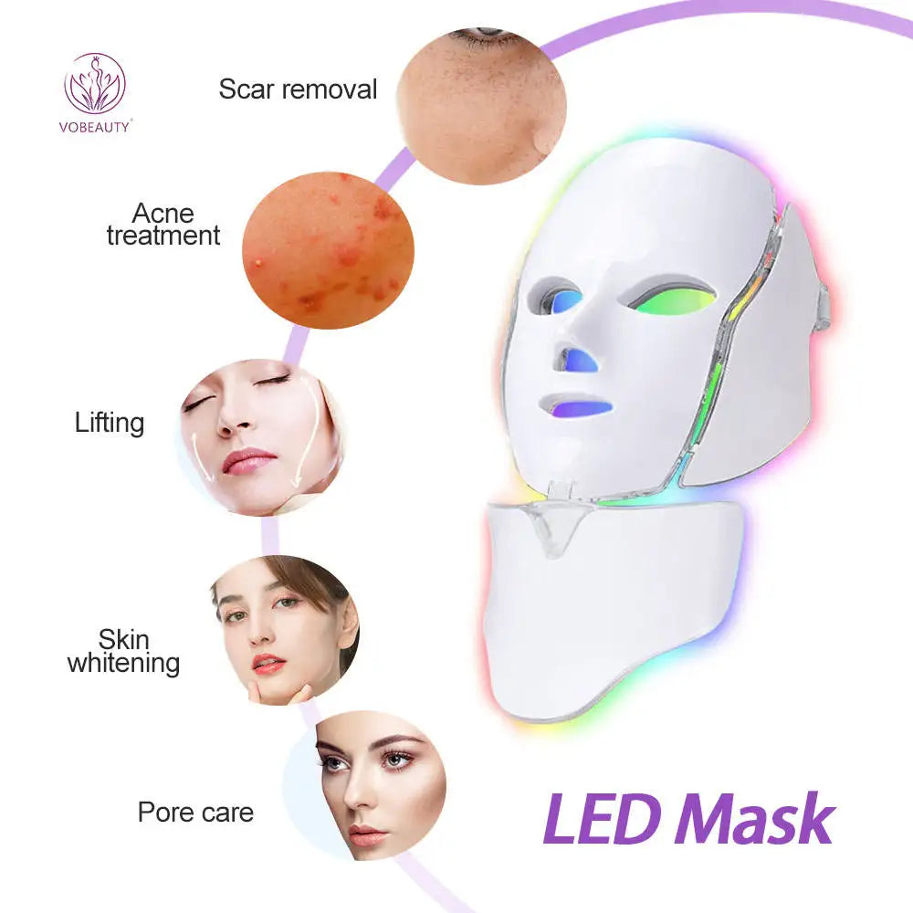 7-Color LED Facial and Neck Therapy Mask for Skin Rejuvenation