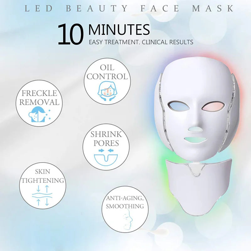 7-Color LED Facial and Neck Therapy Mask for Skin Rejuvenation