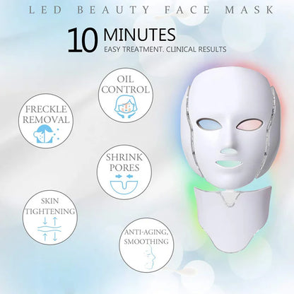 7-Color LED Facial and Neck Therapy Mask for Skin Rejuvenation